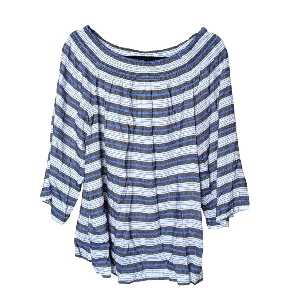 J. Jill Plus Size 2X Striped Linen Blend Boho Peasant‎ Top Coastal Grandma